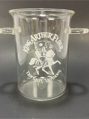 Vintage King Arthur Flour Catamount Glass Utensil Holder Clear White Logo